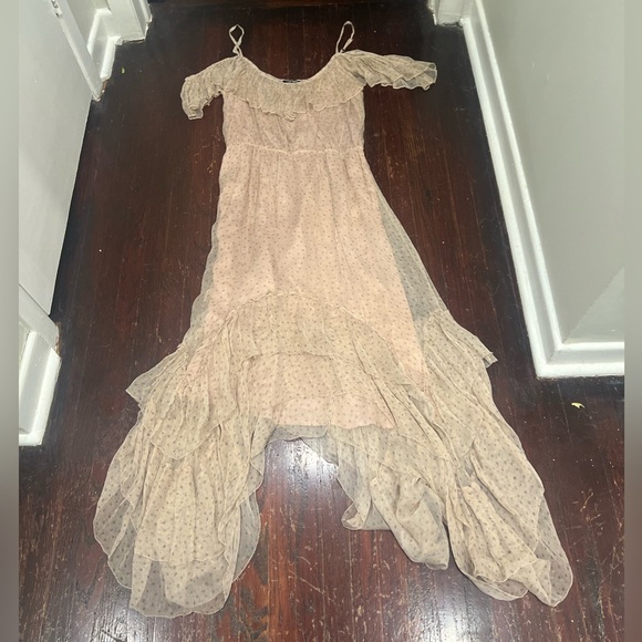 LOVE SAM Midori Cold-Shoulder Asymmetric Printed Georgette Midi Dress - Picture 3 of 12